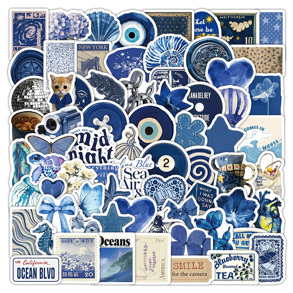 สติ๊กเกอร์ Aesthetic Blue Element Decals 5X103 แผ่นสติกเกอร์โทรศัพท์สติกเกอร์กันน้ําสําหรับ Journal