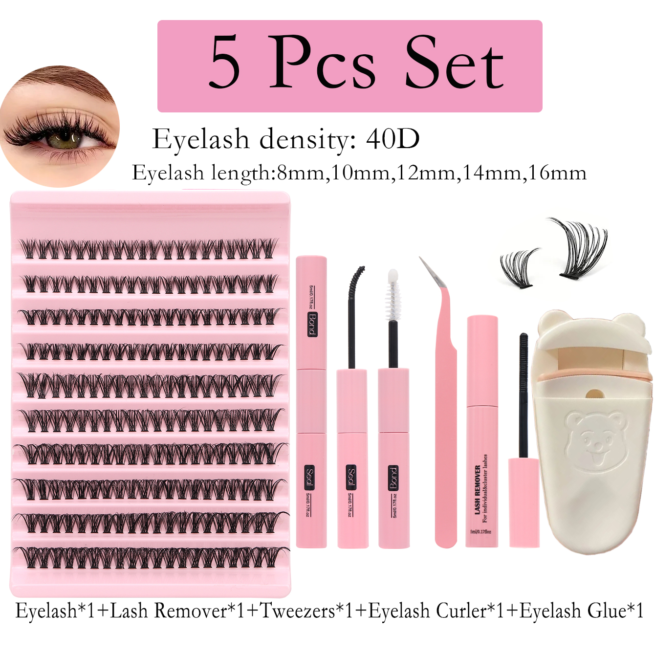 Volume Wispy D Curl Lash Clusters Kit 40D 8-16 มม.สําหรับ DIY Eyelash Extension