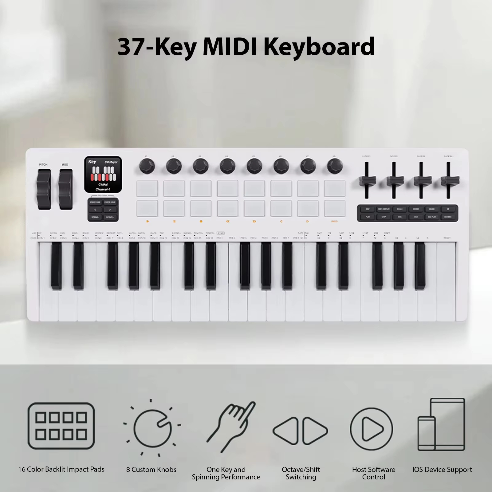 M-VAVE SMK 37 Pro 37 คีย์ MIDI Controller แบบบูรณาการ Synth โมดูล RGB Backlit กลอง Pad ปรับลูกบิด Sl