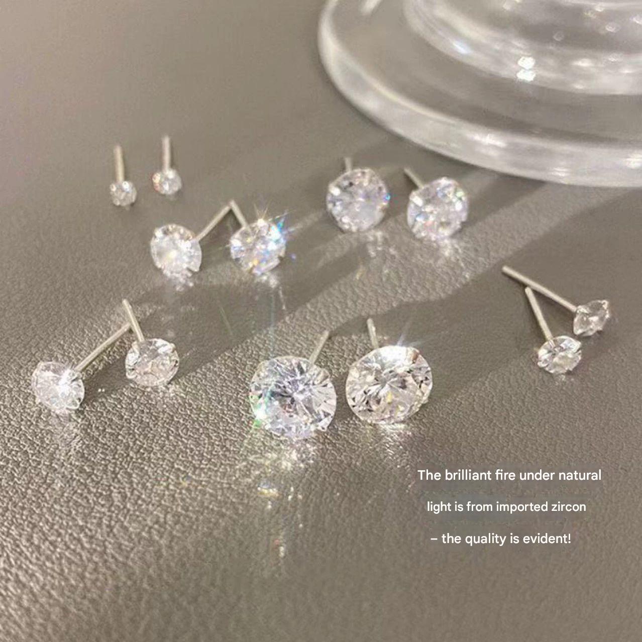 Hypoallergenic Silver Cubic Zirconia Sleepers ต่างหูสําหรับผู้หญิง