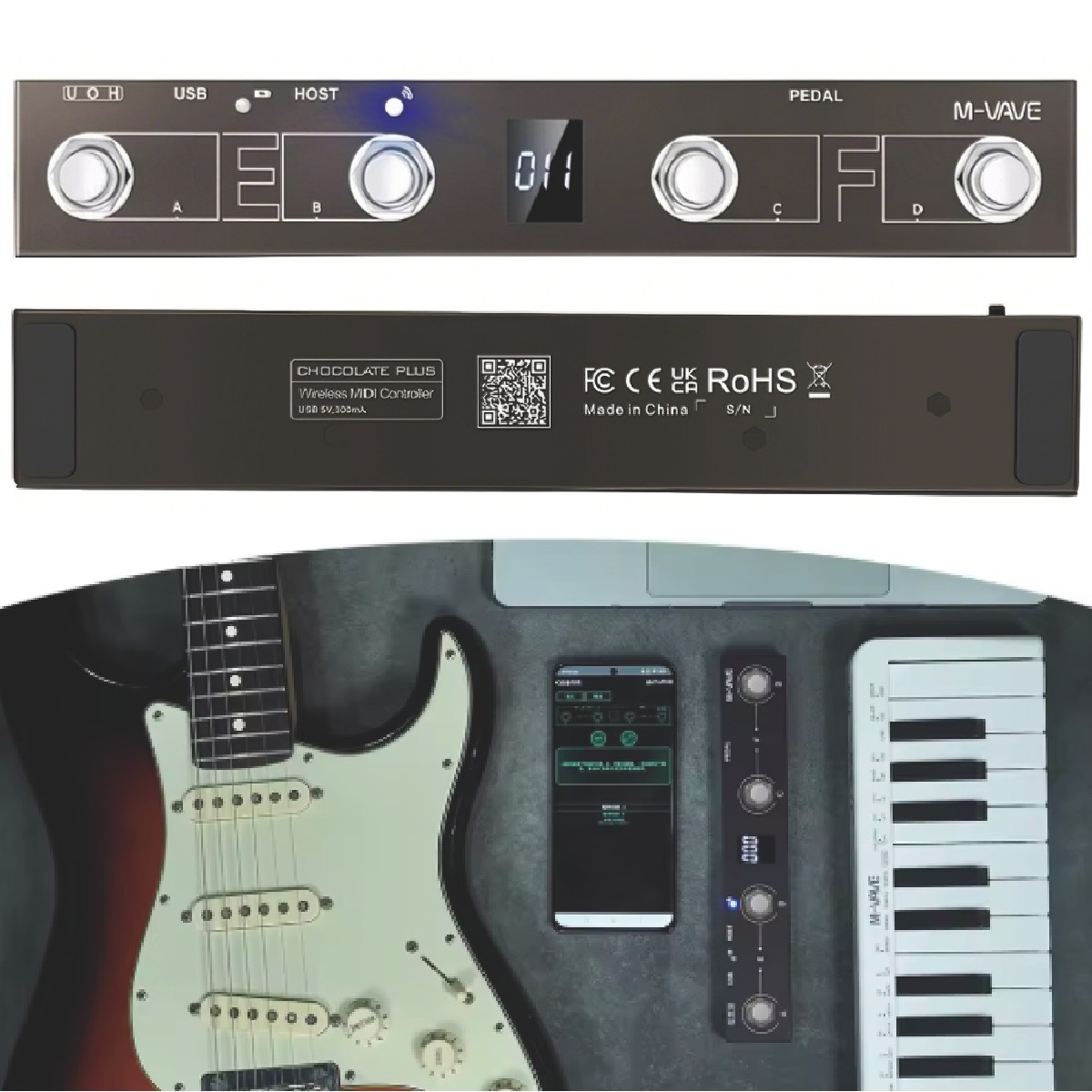 M-VAVE ช็อกโกแลต Plus MIDI Pedal Controller 4 สวิทช์ Multi Function คีย์บอร์ดสําหรับ Studio Looper S