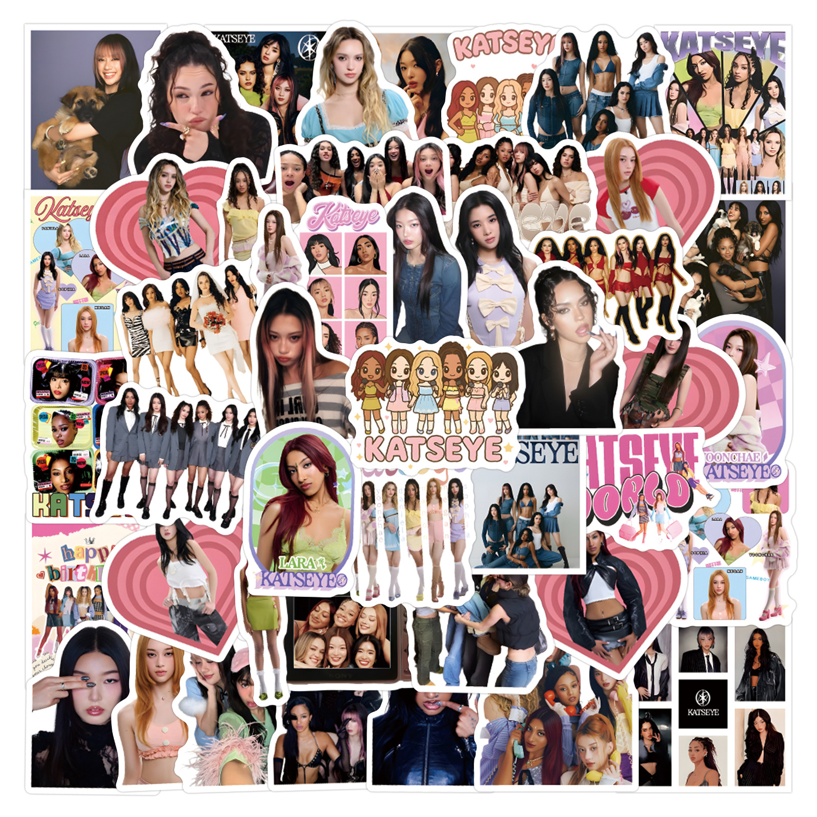 KATSEYE K-Pop Retro Y2K Aesthetic Stickers 300PCS-DIY ตกแต่งคริสต์มาสและปีใหม่เครื่องเขียน,หนังสือ,ถ