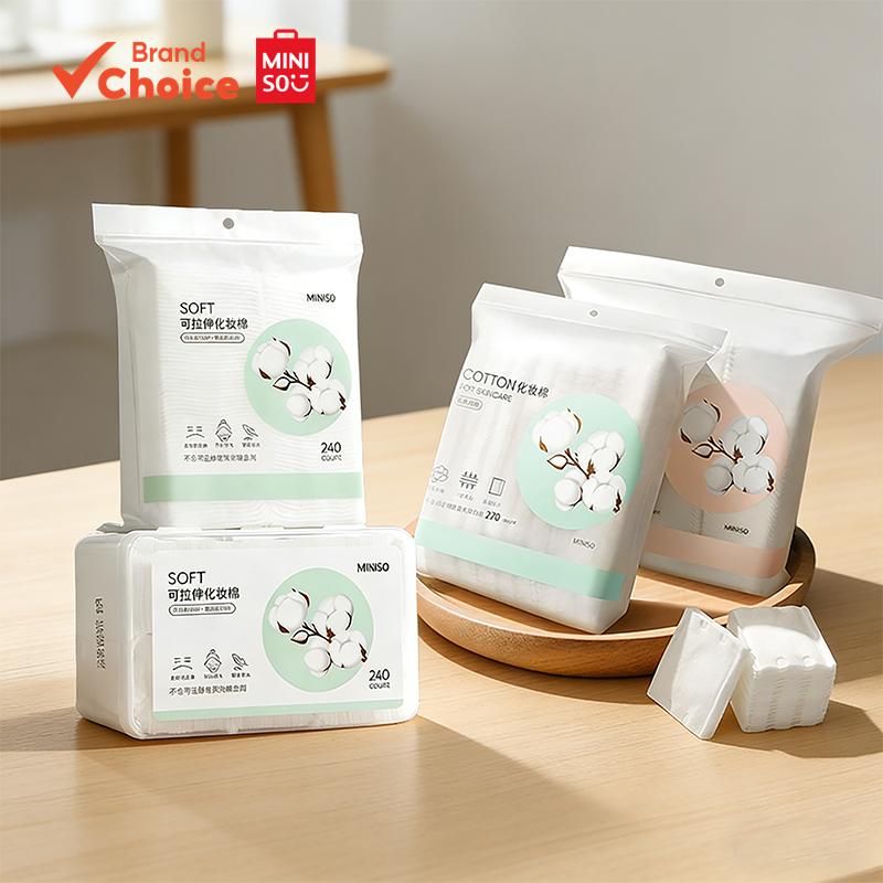 MINISO มินิโซ สําลีแผ่นหลายประเภท, นุ่มหนาดูดซับยืดเมฆขอบ 240 ชุด 150 ชิ้น