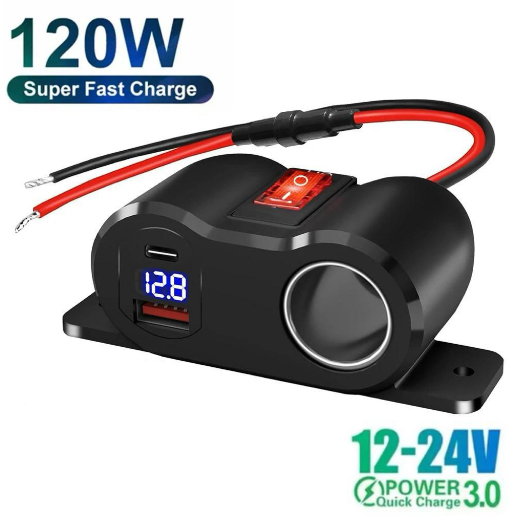 Car Charger Power Adapter PD3.0 Outlet Splitter Premium Universal LED Voltmeter