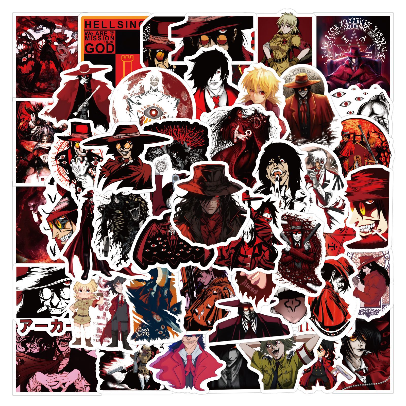 สติกเกอร์อนิเมะ Hellsing 300 ชิ้น สําหรับตกแต่งการ์ดบทกวี แล็ปท็อป โปสการ์ด โทรศัพท์ สเก็ตบอร์ด กระเป๋าเดินทาง สมุดโน้ต มอเตอร์ไซค์ งานปาร์ตี้ น่ารัก