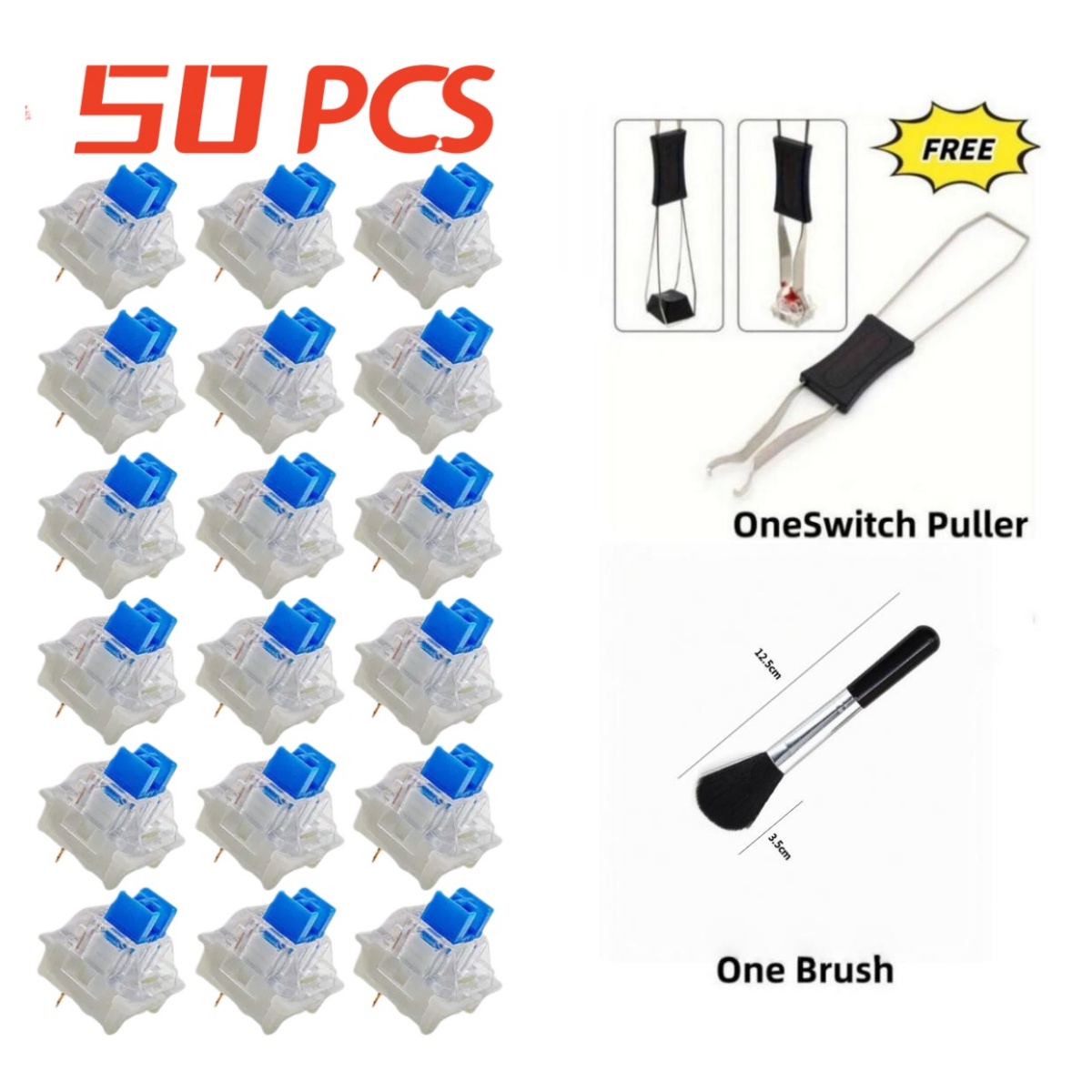 Blue Clicky Tactile Mechanical Switches 3 Pin 30 50 90 Pack Diy Kit พร้อมตัวดึง