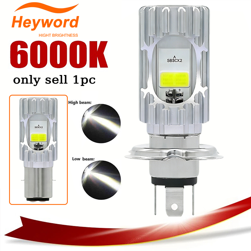 หลอดไฟหน้า LED มอเตอร์ไซค์ 1 ชิ้น ขั้ว H4 แสงสูงและต่ํา, BA20D P15D H6, ไฟตัดหมอก 12V แสงขาว สําหรับมอเตอร์ไซค์และสกู๊ตเตอร์เสริม