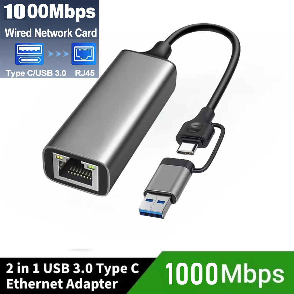 2026 อะแดปเตอร์อีเธอร์เน็ต USB Type C 1000Mbps 2.5G Gigabit Usb 3.0 Rj45 การ์ดเครือข่ายสาย Lan สําหรับ Macbook Pc