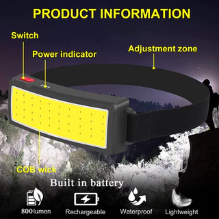 ไฟหน้า LED COB ร้อน ไฟฉายโหมดไฟ 3 แบบ ชาร์จผ่าน USB ไฟหน้าในตัว 1200mAh สําหรับเดินป่า ตั้งแคมป์กลางแจ้ง