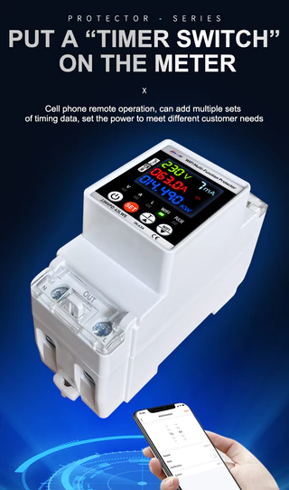 สมาร์ทเบรกเกอร์ Jiuji สมาร์ทสวิตช์สําหรับ Tuya Energy Meter 63A Circuit Breaker Timer พร้อมแรงดันไฟฟ้าป้องกันการรั่วไหล Travel