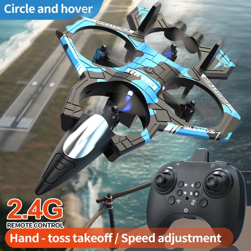 K500 MAX RC Drone Fighter Jet รีโมทคอนโทรลเครื่องบินความสูงคงที่ Hovering Stunt ม้วนไฟ LED 2.4G Quadcopter ของขวัญสําหรับผู้เริ่มต้น Camouflage Blue thumbnail 5