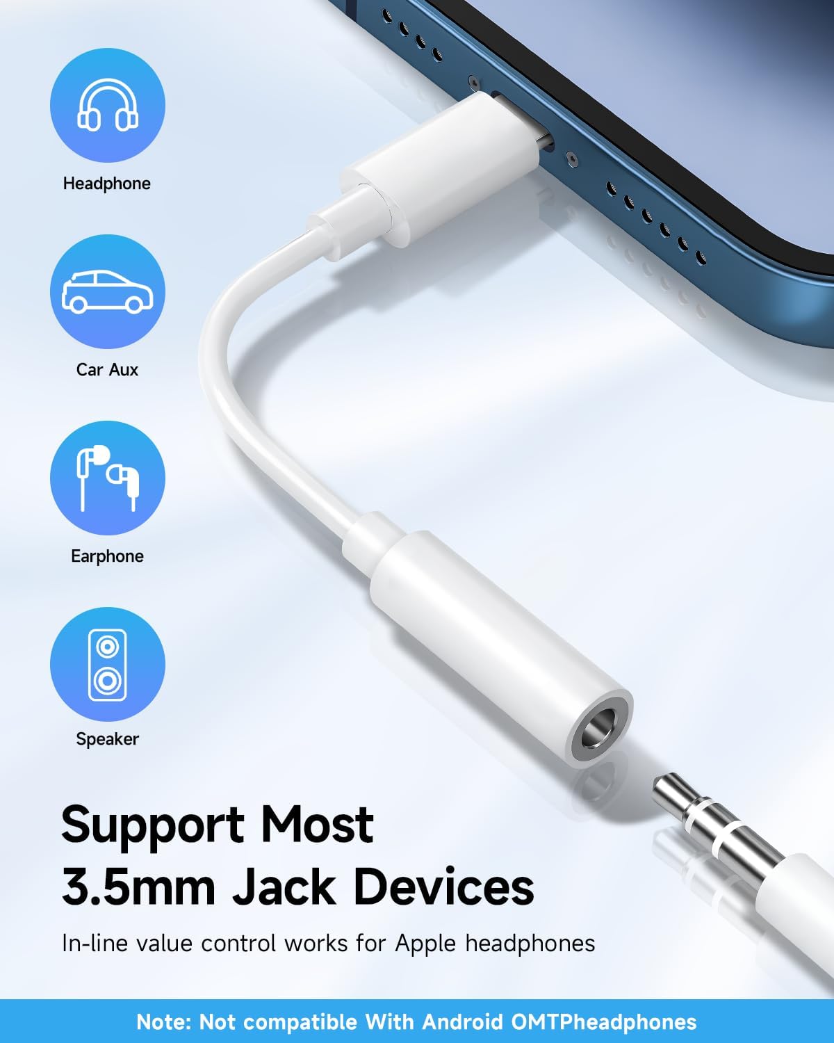 อะแดปเตอร์หูฟังบลูทูธ อะแดปเตอร์แจ็ค 3.5 มม. สําหรับ iPhone 11 หูฟัง Aux Splitter หูฟัง