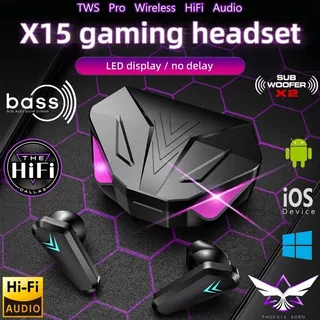 หูฟังบลูทูธ TWS X15 LED RGB Gaming กันน้ำ IPX7 ระบบเสียงไฮไฟ สีดำ