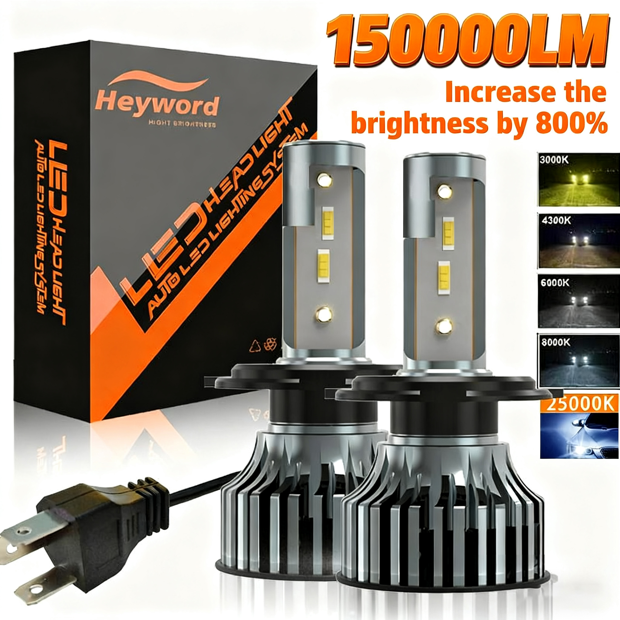 ไฟหน้ารถ LED H7 H1 H3 H4 H11 9005 9012 ไฮไลท์ศูนย์กลาง 3,000k 4300k 6,000k 8,000k สี่สีเสริมไฟหน้า L