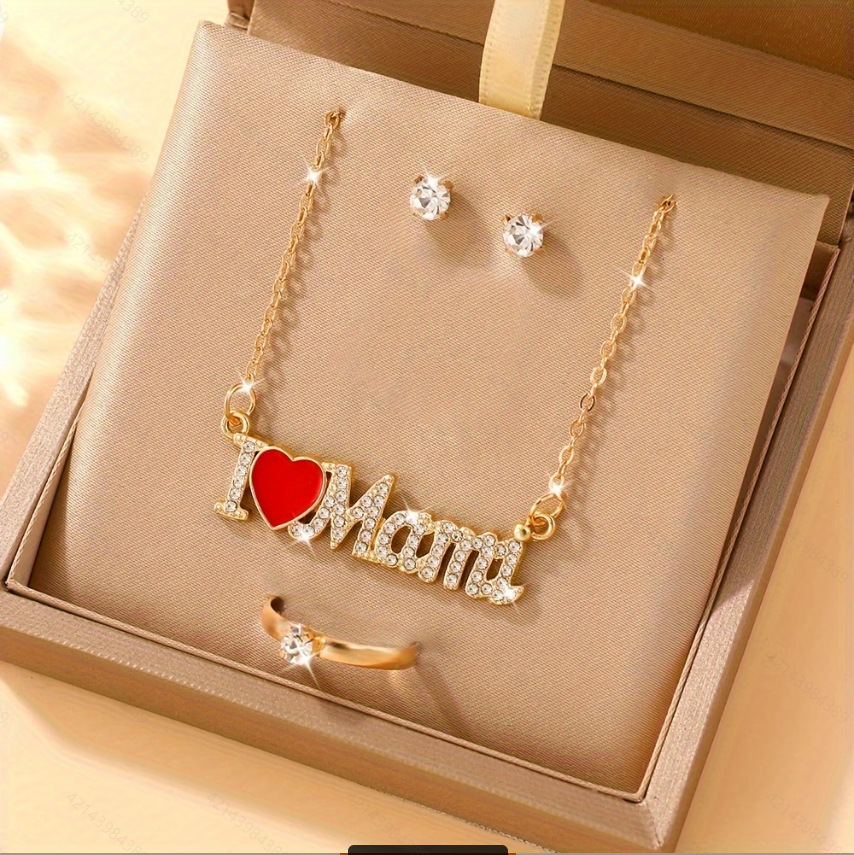 3 ชิ้น Full Zircon Mama สร้อยคอชุดสําหรับผู้หญิงวันแม่ของขวัญเครื่องประดับหรูหรา
