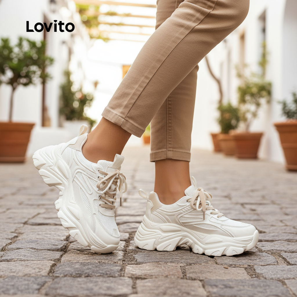 Lovito รองเท้าลําลองพื้นหนาเพิ่มความสูงสําหรับผู้หญิง สไตล์แฟชั่น LFA60422