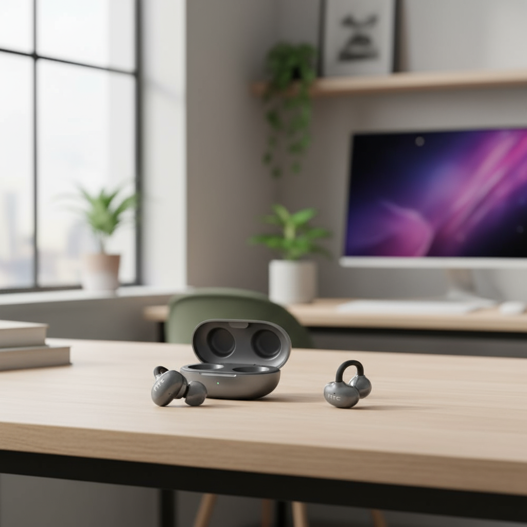 หูฟังไร้สายแปลภาษา HTC NE55 AI เวอร์ชั่นบลูทูธ 6.0 แบบหนีบหู เสียง HiFi สเตอริโอ ตัดเสียงรบกวน โครงส