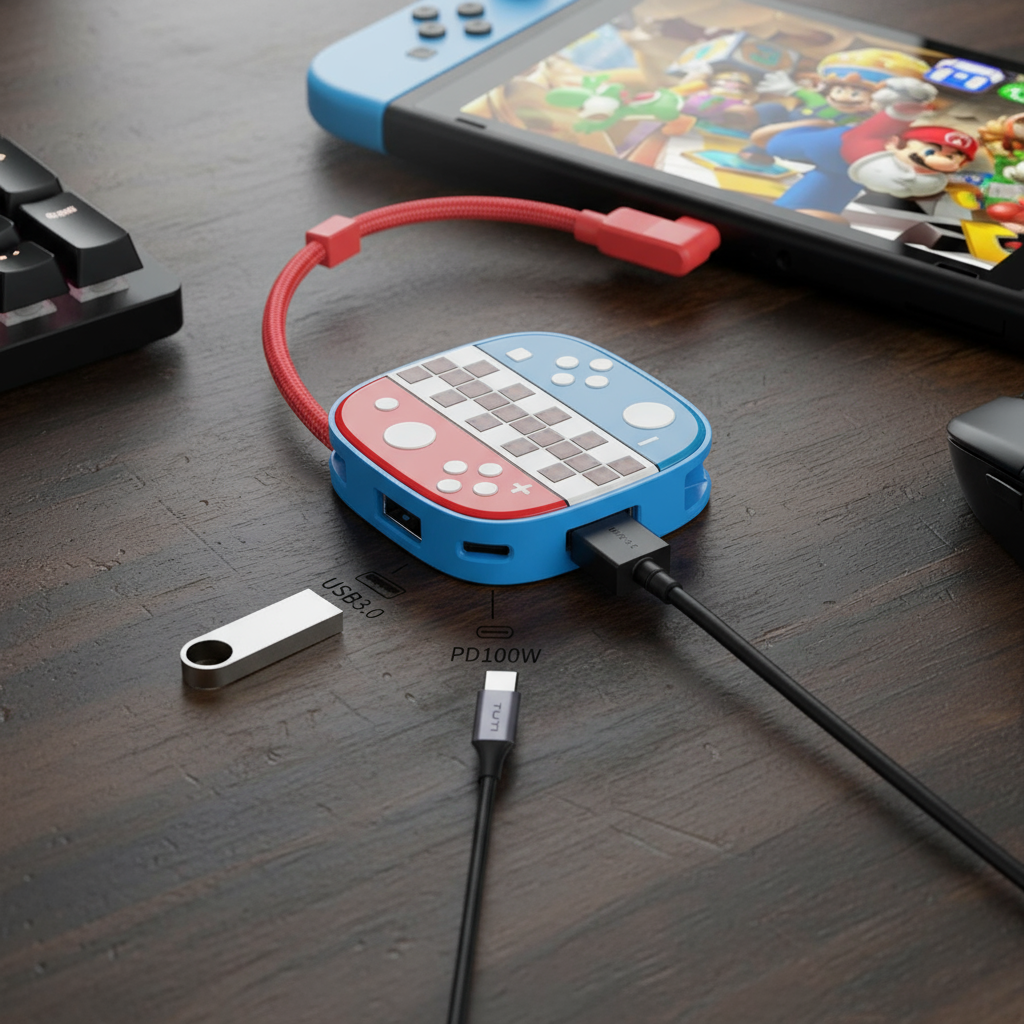 TUTI 4K 60HZ USB3.0 PD100W สถานีเชื่อมต่อแบบพกพาสําหรับ 2025 Switch 2 และอุปกรณ์ TV