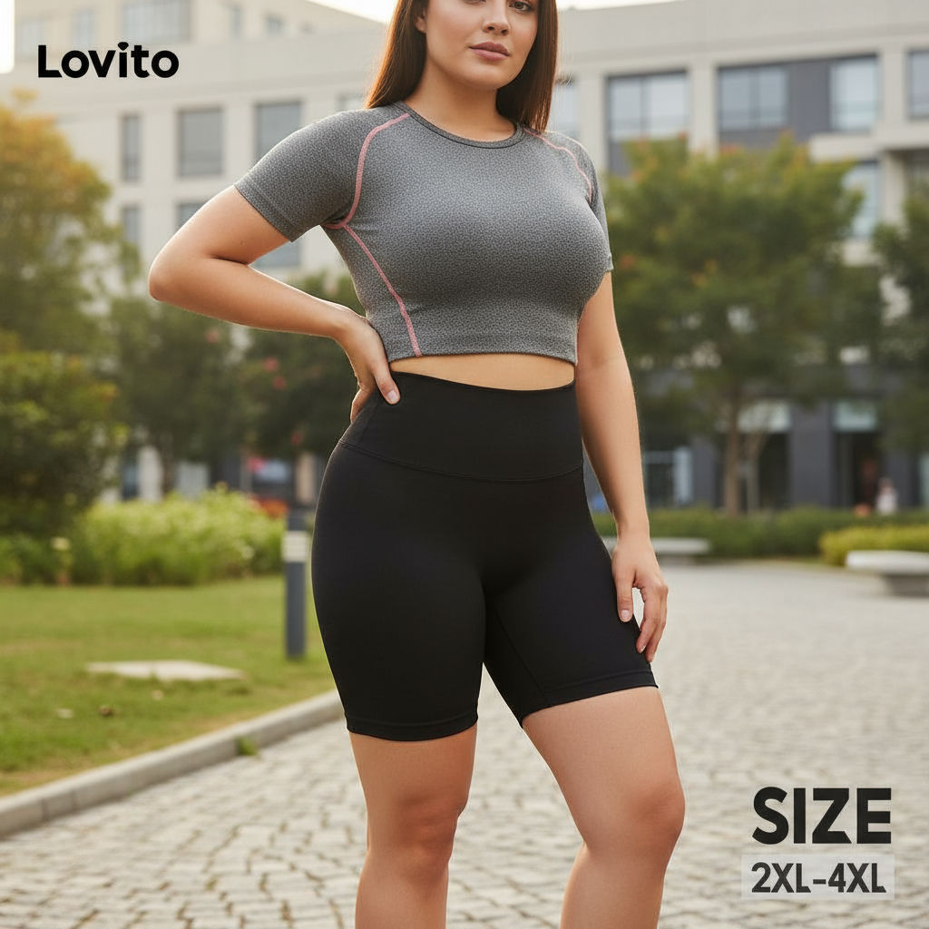 Lovito Corset พลัสไซส์ พื้นฐาน LPS06061 (แอปริคอต/ดํา)