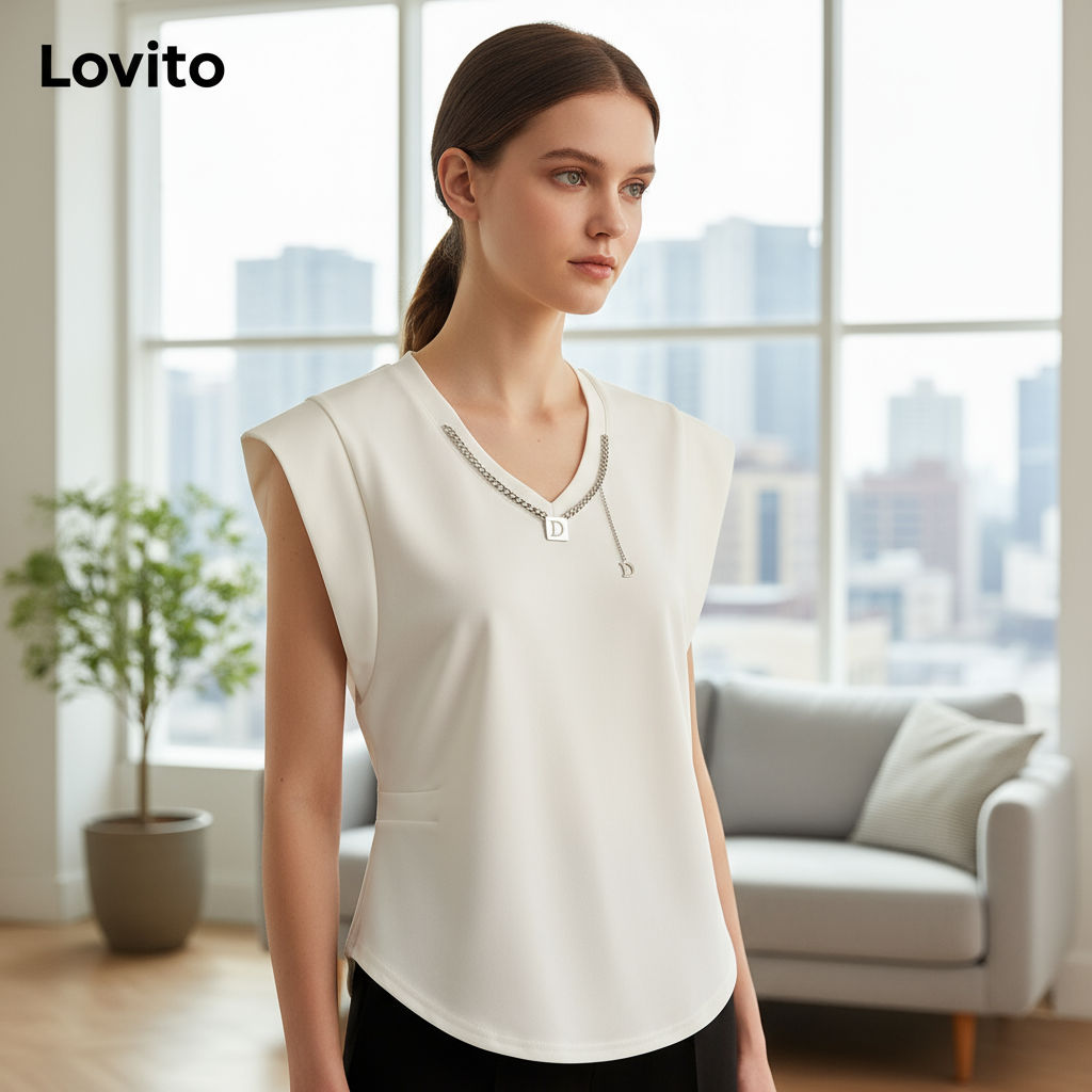 Lovito เสื้อยืดผู้หญิง ดีไซน์เรียบ สําหรับใส่ลําลอง รหัส LNE29126 สีขาว สีเขียว สีดํา