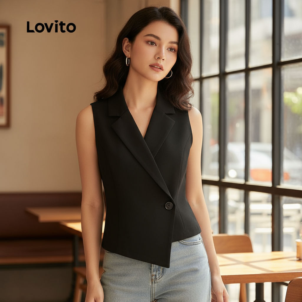 Lovito เสื้อเชิ้ตผู้หญิงหรูหราสําหรับฤดูร้อนและฤดูใบไม้ผลิ LBL23562
