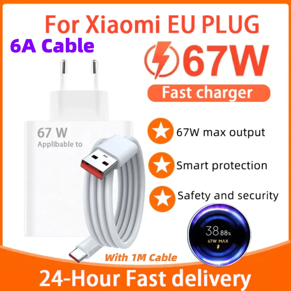 สายชาร์จข้อมูล USB to C 6A Fast Charging พร้อมหัวชาร์จ 67W US/EU MAX สําหรับ Xiaomi 11T/11T Pro/Po X