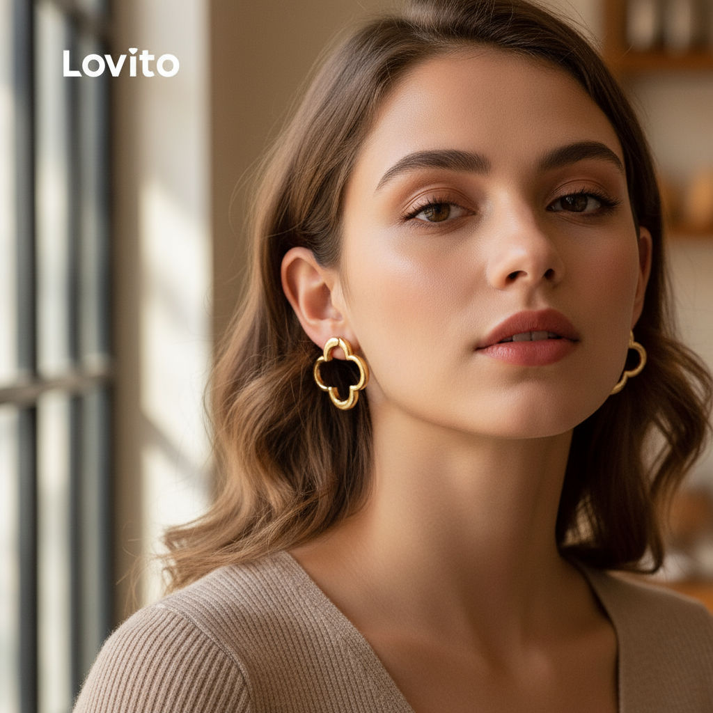 Lovito ต่างหูโลหะสไตล์โรแมนติก LFA92008