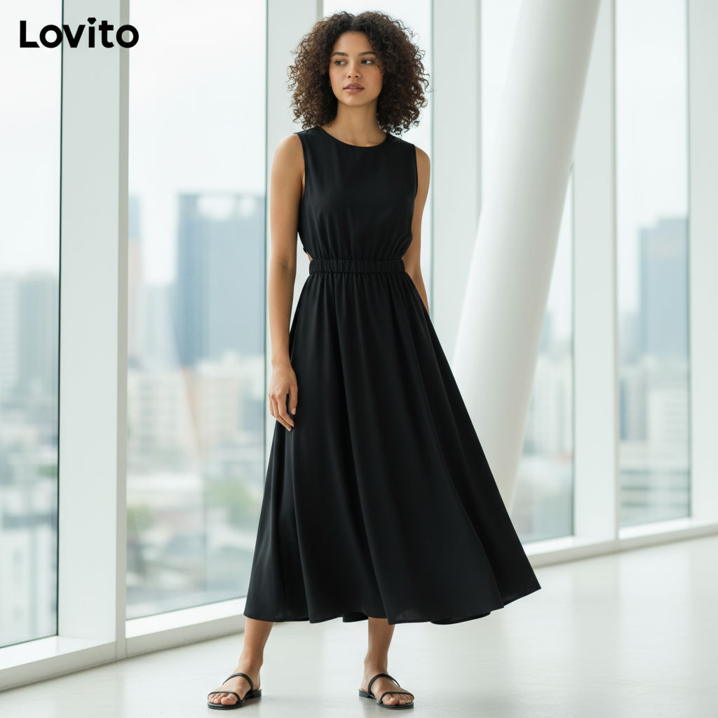 Lovito ชุดเดรสผู้หญิง ทรงเอวยางยืด ไม่มีสายผูกหลัง สไตล์บอล L77ED270 (หลากสี)