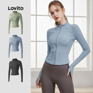 Lovito Casual Jaqueta Esportiva Confortável Elástica Flexível para Yoga Top Modelagem Ajustada Secagem Rápida LNA124047