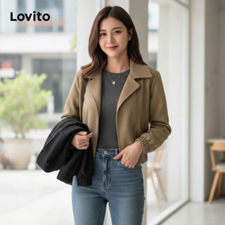 Lovito แจ็คเก็ตผู้หญิง ซิปเรียบ สไตล์ลําลอง LNE30129 (สีน้ํา…