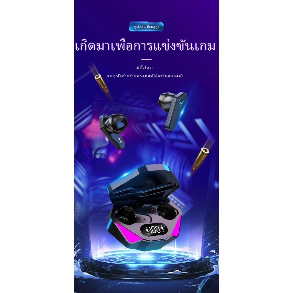 หูฟังบลูทูธ TWS X15 LED RGB Gaming กันน้ำ IPX7 ระบบเสียงไฮไฟ สีดำ รูปที่ 3