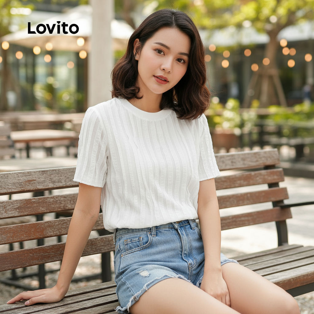 Lovito เสื้อคาร์ดิแกนผู้หญิง ดีไซน์หรูหรา สําหรับฤดูใบไม้ผลิและฤดูร้อน สีขาวออฟไวท์ รุ่น L149ED217