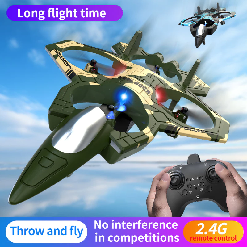 K500 MAX RC Drone Fighter Jet รีโมทคอนโทรลเครื่องบินความสูงคงที่ Hovering Stunt ม้วนไฟ LED 2.4G Quadcopter ของขวัญสําหรับผู้เริ่มต้น Camouflage Blue