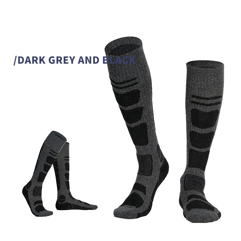 ถุงเท้าสกีและเดินป่าความร้อนสําหรับผู้ชาย | ถุงเท้ายาวกันหนาวเหนือเข่าสําหรับผู้หญิงกีฬาหิมะ | ดํา/ขาว/เทา - รูปที่ 5