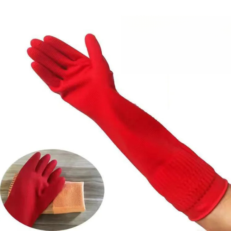 ถุงมือยางกันน้ํายาวบุขนแกะสําหรับฤดูหนาวถุงมือกันน้ําสําหรับล้างจานในครัวหนาพิเศษถุงมือผ้าฝ้ายสําหรับฤดูหนาว - รูปที่ 2