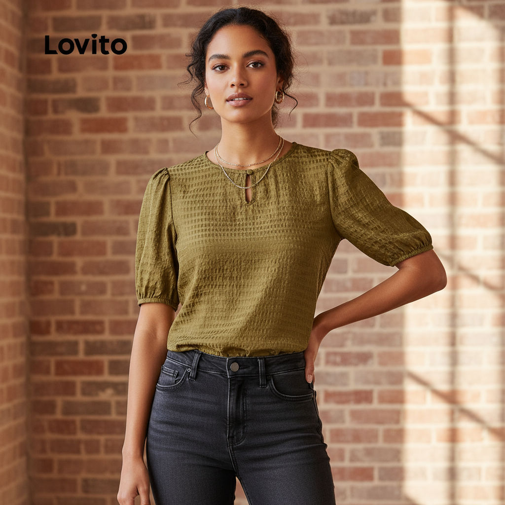 Lovito เสื้อผู้หญิงทรงกลวงสีน้ําตาล สําหรับใส่ออกงานปาร์ตี้คริสต์มาส L150AD1003