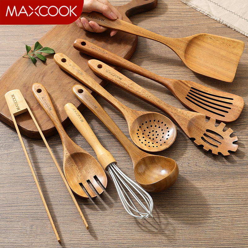 MAXCOOK ชุดเครื่องครัวไม้ 8 ชิ้นเครื่องครัวไม้พายทัพพีอุปกรณ์ครัว