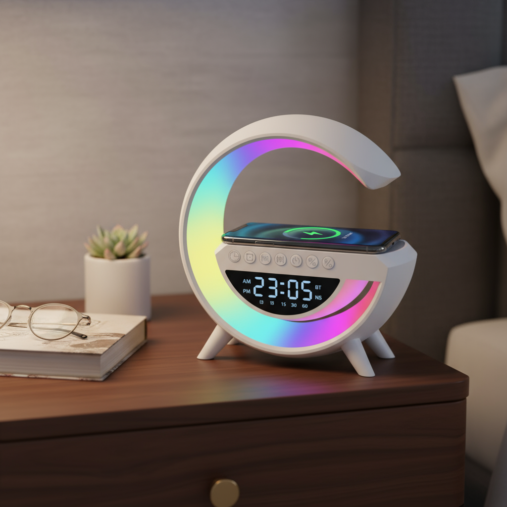 โคมไฟตั้งโต๊ะชาร์จไร้สาย BT3401 พร้อมลําโพงอัจฉริยะ LED RGB 15W และไฟสร้างบรรยากาศ