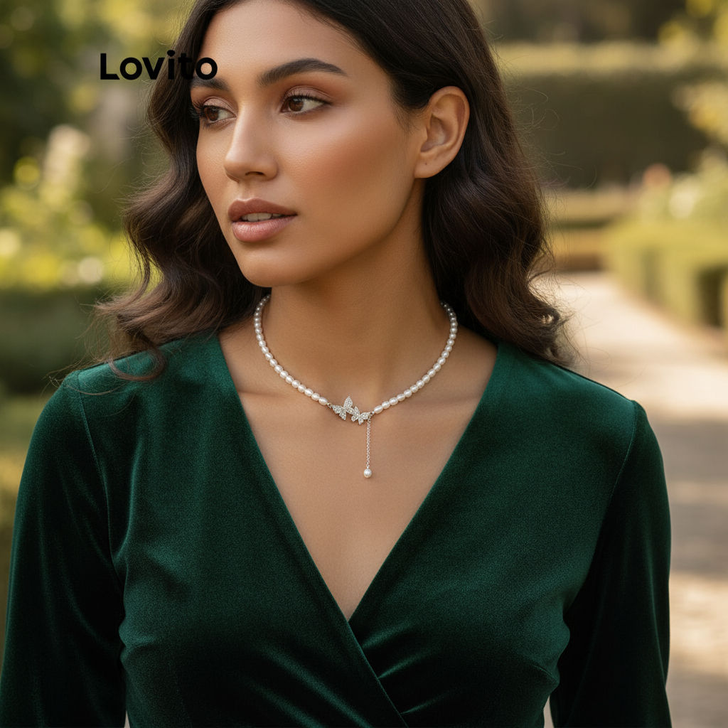 Lovito สร้อยคอมุกแท้ สไตล์ผู้หญิง LNA14115 (สีขาว)