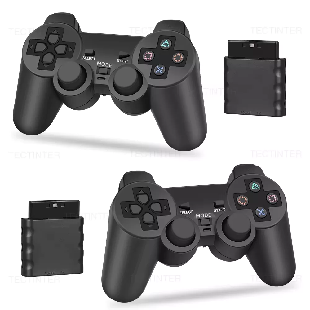 เกมแพดไร้สายสําหรับ Sony PS2/PS1 คอนโทรลเลอร์เกมสําหรับเครื่องเล่น Playstation 2 จอยสติ๊ก USB PC พร้อมฟังก์ชันสั่นกระแทกคู่