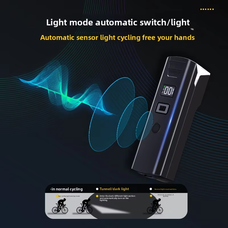 ไฟจักรยานตรวจจับอัตโนมัติ, ไฟหน้าแบบชาร์จไฟได้ USB-C ลูเมนสูงพร้อมจอแสดงผลดิจิตอลสําหรับการขี่จักรยานกลางคืน - รูปที่ 3