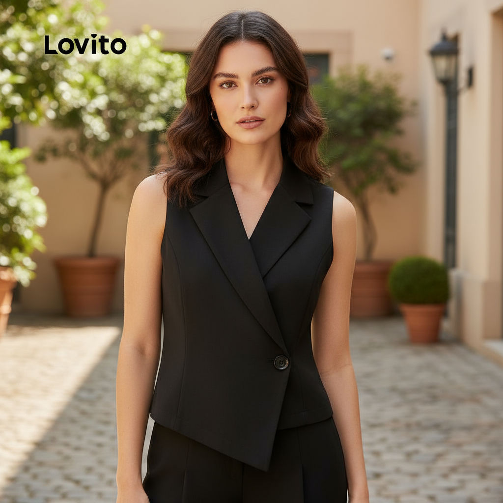 Lovito เสื้อเชิ้ตผู้หญิงหรูหราสําหรับฤดูร้อนและฤดูใบไม้ผลิ LBL23562