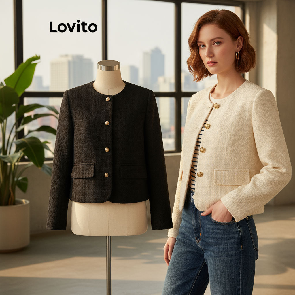 Lovito เบลเซอร์แขนยาวผู้หญิง ดีไซน์กระดุม สําหรับฤดูใบไม้ร่วงและฤดูหนาว รุ่น LNA29388 สีหลากหลาย