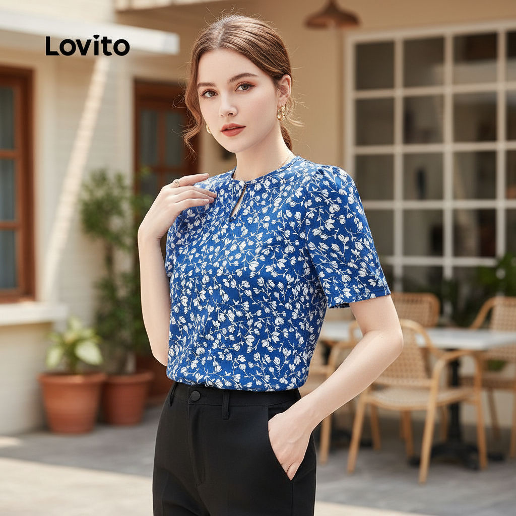 Lovito เสื้อบาฮูโบโฮ สีฟ้า ทรงว่าง สําหรับผู้หญิง L150AD999