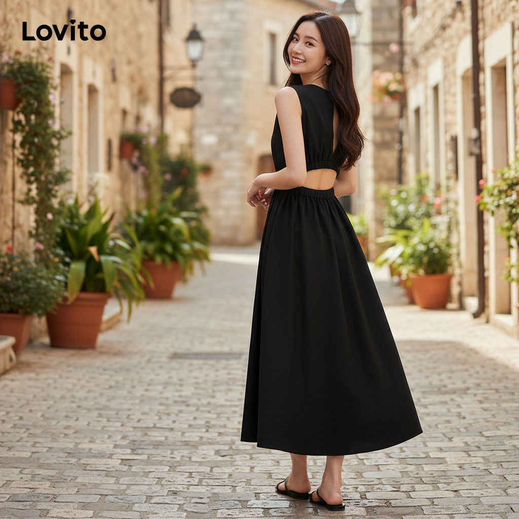 Lovito ชุดเดรสผู้หญิง ทรงเอวยางยืด ไม่มีสายผูกหลัง สไตล์บอล L77ED270 (หลากสี)