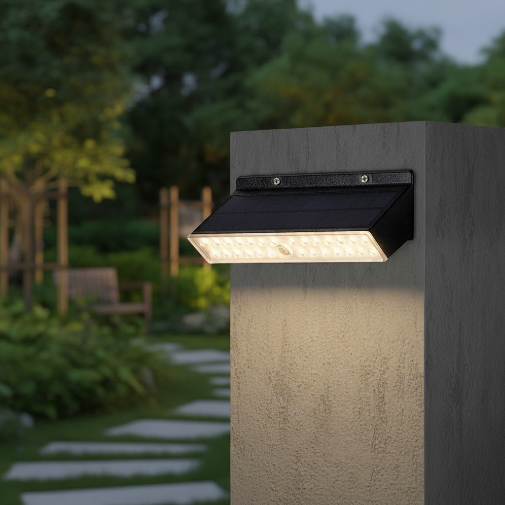 ไฟผนังพลังงานแสงอาทิตย์ HAN RIVER กลางแจ้ง - 28W สีขาว พร้อม 18W สีเหลือง, เปิดอัตโนมัติเมื่อมีการเค