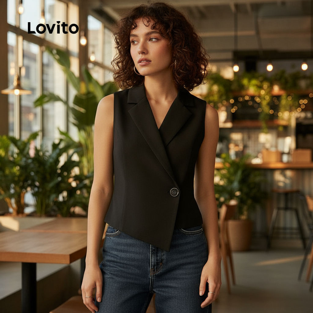 Lovito เสื้อเชิ้ตผู้หญิงหรูหราสําหรับฤดูร้อนและฤดูใบไม้ผลิ LBL23562