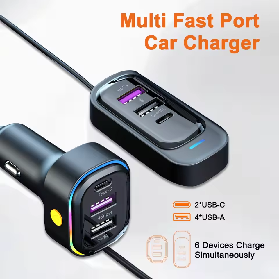 ที่ชาร์จในรถยนต์ ชาร์จเร็วพิเศษ 66W Type-C 6 พอร์ต รองรับ Android สําหรับรถยนต์ ทั่วไป