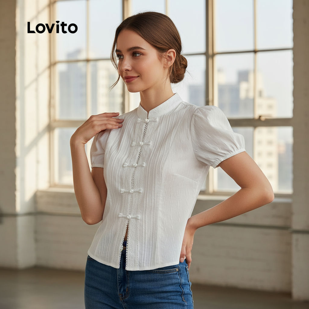 Lovito เสื้อเชิ้ตผู้หญิงหรูหราสําหรับฤดูร้อนและฤดูใบไม้ผลิ L125AD369