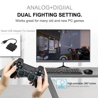 เกมแพดไร้สายสําหรับ Sony PS2/PS1 คอนโทรลเลอร์เกมสําหรับเครื่องเล่น Playstation 2 จอยสติ๊ก USB PC พร้อมฟังก์ชันสั่นกระแทกคู่